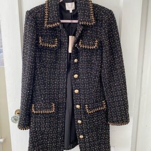 Cinq à Sept Black and Gold Buttoned Blazer